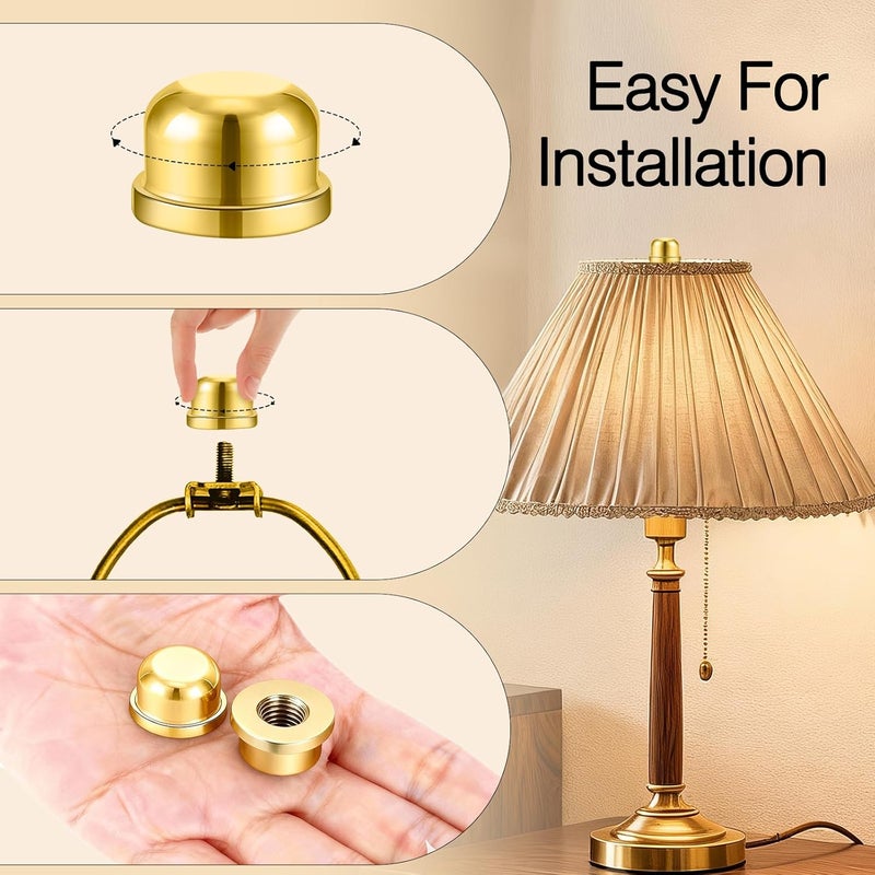 Dirvcp 2Pcs Retro Lampshade Decorative Lampshade Nuts with Double Threaded Screws, Suitable for 3/8 Inches and 1/4-27 Inches (Gold) - Image 3